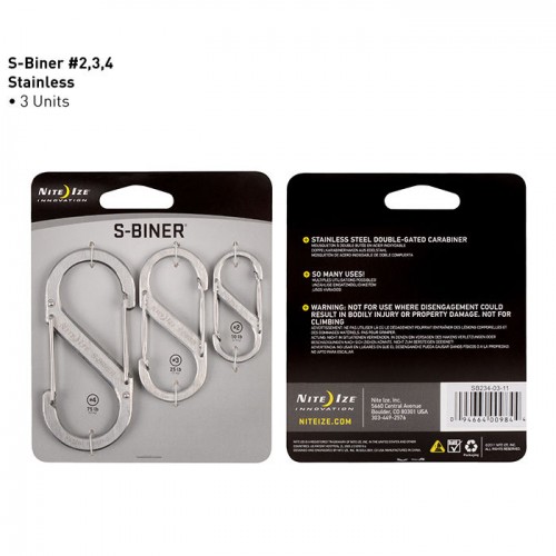 Nite Ize S-Biner 3 Pack SILVER Stainless Steel Sizes #2,#3 and #4